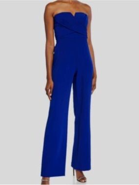 Aidan Mattox Cobalt Strapless Wide-Leg Jumpsuit